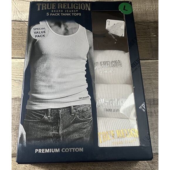 True Religion White Ribbed Tank Tops Pack Of 3 New Size L - Picture 1 of 2